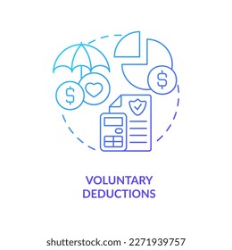 Icono de concepto de degradado azul de deducciones voluntarias. Pagos periódicos. Ilustración de línea delgada de idea abstracta de nómina de empleados. Dibujo de contorno aislado. Se usa una fuente Myriad Pro-Bold