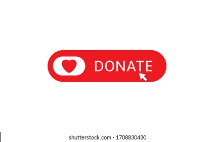 Voluntary and donation concept. Donate button icon. Red button with red heart symbol isolated