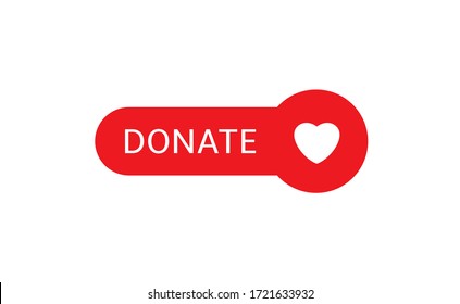 Voluntary And Donation Concept. Donate Button Icon. Red Button With White Heart Symbol Isolated