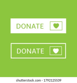 Voluntary and donation concept. Donate button icons. White and green buttons with white and green hearts symbol on green background
