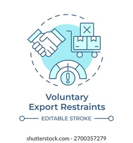 Ícone de conceito azul suave de restrições de exportação voluntárias. Restrição comercial. Cadeia de fornecimento. Parceria de negócios. Ilustração de linha de forma redonda. Ideia abstrata. Design gráfico. Artigo fácil de usar