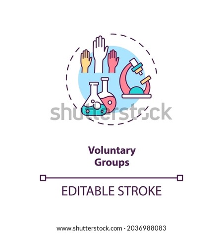 Voluntary groups concept icon. Trials sponsorship idea thin line illustration. Donation to charity. Raising money for vital, extra equipment. Vector isolated outline RGB color drawing. Editable stroke