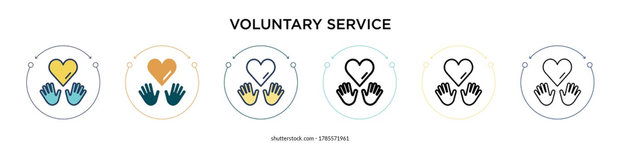 Freiwillige Service Icon in gefüllt, dünne Linie, Umriss und Strich Stil. Vektorgrafik zweier farbiger und schwarzer Vektorsymbole für den Freiwilligendienst kann für mobile, ui, web-basierte