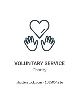 Voluntary service outline vector icon. Thin line black voluntary service icon, flat vector simple element illustration from editable charity concept isolated on white background
