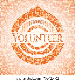 Volunteer abstract orange mosaic emblem with background