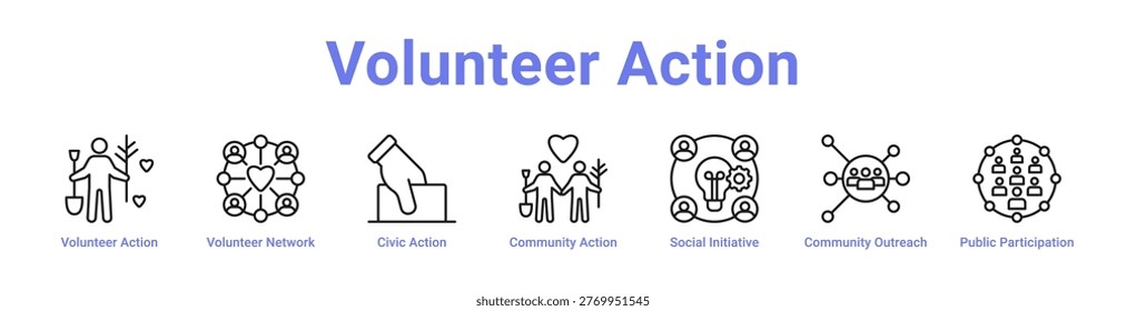 Volunteer Action web icon banner and collection