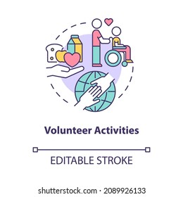 Volunteer activities concept icon. Charity participation in community. Support engagement abstract idea thin line illustration. Vector isolated outline color drawing. Editable stroke