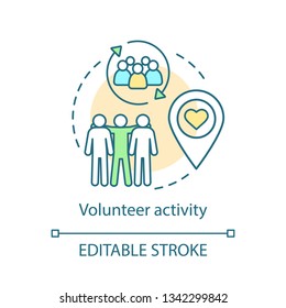 Volunteer Activity Concept Icon. Take Action. Charitable Foundation Employees. Charity Organization Idea Thin Line Illustration. Vector Isolated Outline Drawing. Editable Stroke