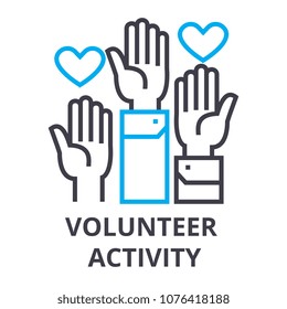 Volunteer Activity Thin Line Icon, Sign, Symbol, Illustation, Linear Concept, Vector 