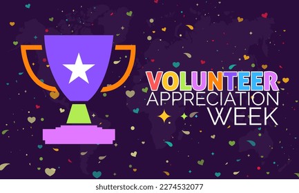 Volunteer Appreciation Week. volunteers communities awareness concept banner design with colorful love and dot halftone and appreciation symbol in blue background. observed on April