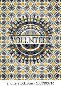 Volunteer arabic badge background. Arabesque decoration.