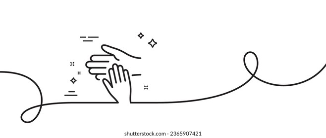 Volunteer care line icon. Continuous one line with curl. Helping hand sign. Hospice symbol. Volunteer single outline ribbon. Loop curve pattern. Vector