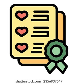 Volunteer certificate icon outline vector. Business people. Medical map color flat