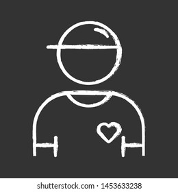 Volunteer Chalk Icon. Charity Organization Member. Social Projects Follower. Humanitarian Program Assistant. Community Service Helper. Volunteering Participant. Isolated Vector Chalkboard Illustration