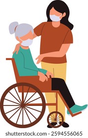 Volunteer Character Helping Elderly with Flat Cartoon Design and Shape. Vector Illustration