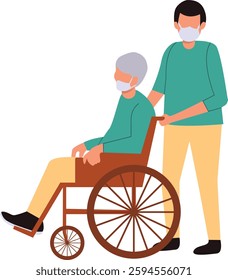 Volunteer Character Helping Elderly with Flat Cartoon Design and Shape. Vector Illustration