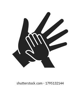 Volunteer childcare black glyph icon. Help poor street children. Outline pictogram for web page, mobile app, promo