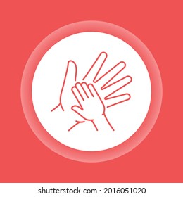 Volunteer childcare color button icon. Help poor street children. Outline pictogram for web page, mobile app, promo.