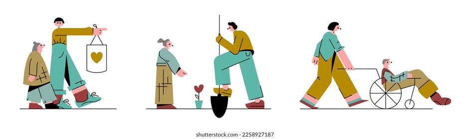 Volunteer concept in bold lines style