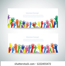 volunteer concept, free hands rise up banner background vector illustration