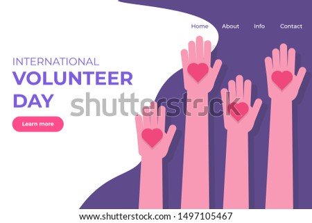 Volunteer day concept. Hands given hearts. Vector Illustration.