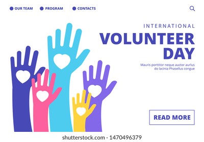 Volunteer Day Landing Page. Vector Volunteering Banner Template. Illustration Volunteer Day Support, Charity And Help