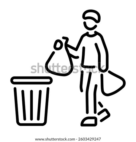 A volunteer doing garbage disposal, line icon 
