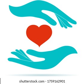 Volunteer donation or solidarity charity concept. Symbol hand giving and hand receiving. Voluntary assistance and support service. Organization of volunteers. Contribution. Isolated