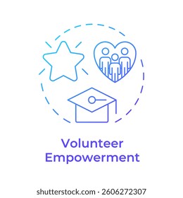 Volunteer empowerment blue gradient concept icon. Organization training program. Supporters management component. Round shape line illustration. Abstract idea. Graphic design. Easy to use in brochure