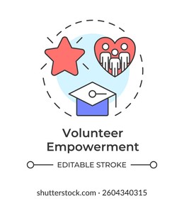 Volunteer empowerment multi color concept icon. Organization training program. Supporters management component. Round shape line illustration. Abstract idea. Graphic design. Easy to use in brochure