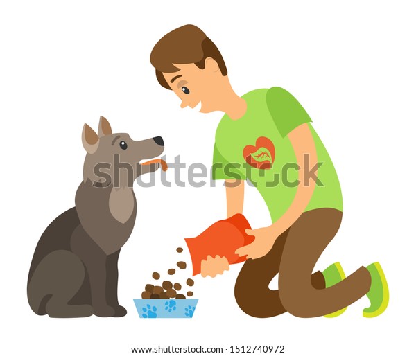 Volunteer Feeding Homeless Dog By Dry Stock Vector (Royalty Free ...