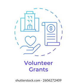 Volunteer grants blue gradient concept icon. Financial donations of corporations. Contribution activity tracking. Round shape line illustration. Abstract idea. Graphic design. Easy to use in brochure