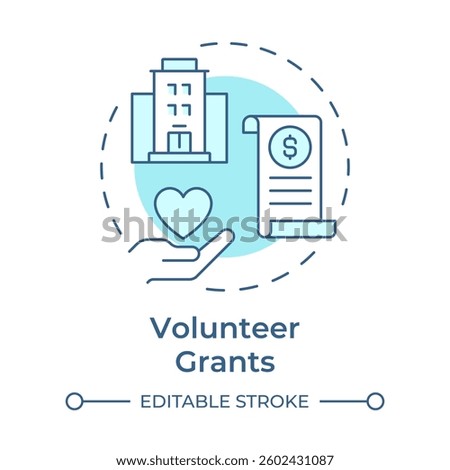 Volunteer grants soft blue concept icon. Financial donations of corporations. Contribution activity tracking. Round shape line illustration. Abstract idea. Graphic design. Easy to use in brochure