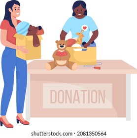 Volunteer greet woman semi flat color vector character. Posing figure. Full body person on white. Social service isolated modern cartoon style illustration for graphic design and animation