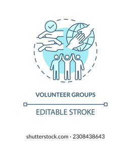 Volunteer groups turquoise concept icon. Community help. Non profit. Get involved. Common goal. Micro community abstract idea thin line illustration. Isolated outline drawing. Editable stroke