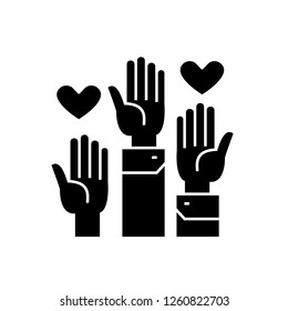 Volunteer Hands Black Vector Concept Icon. Volunteer Hands Flat Illustration, Sign