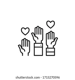 Volunteer hands line icon concept. Volunteer hands flat vector symbol, sign, outline illustration.
