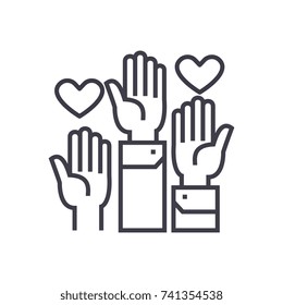 volunteer hands linear icon, sign, symbol, vector on isolated background