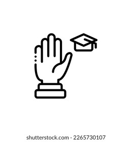 Manos de voluntarios que apoyan el icono de la ilustración del vector de educación