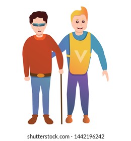 Volunteer help blind man icon. Cartoon of volunteer help blind man vector icon for web design isolated on white background