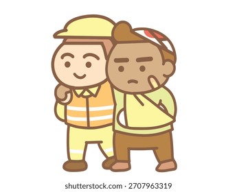 Voluntário para ajudar as vítimas de desastres em um estilo de desenho animado bonito