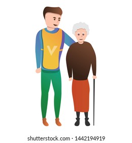 Volunteer help grandma icon. Cartoon of volunteer help grandma vector icon for web design isolated on white background