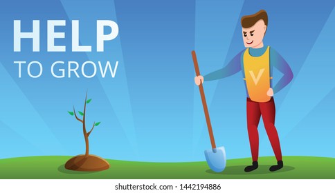 Volunteer help to grow concept banner. Cartoon illustration of volunteer help to grow vector concept banner for web design