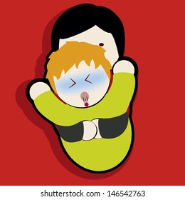 volunteer helping a baby to expel a foreign object in his throat.