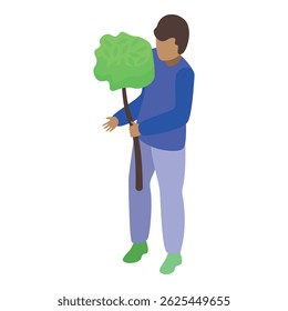 Volunteer is holding a small tree, ready for planting and contributing to reforestation
