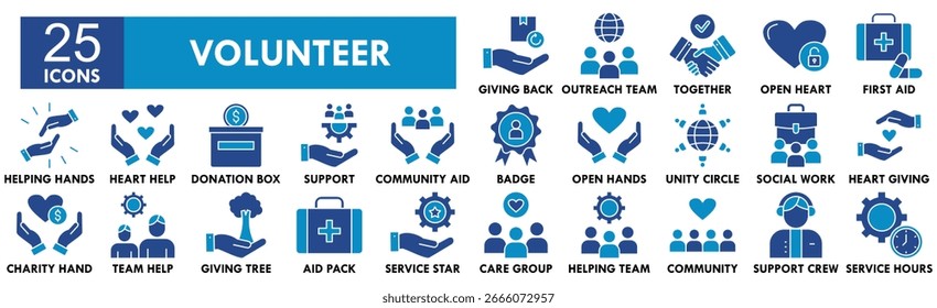 Volunteer icon collection set. Containing design support, community, volunteer, teamwork, team, together