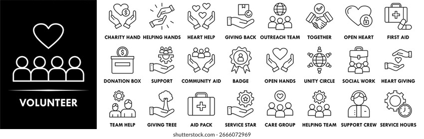 Volunteer icon collection set. Containing design support, community, volunteer, teamwork, team, together