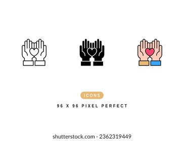 Volunteer Icon. People Hands Raised Symbol Stock Illustration. Vector Line Icons For UI Web Design And Presentation