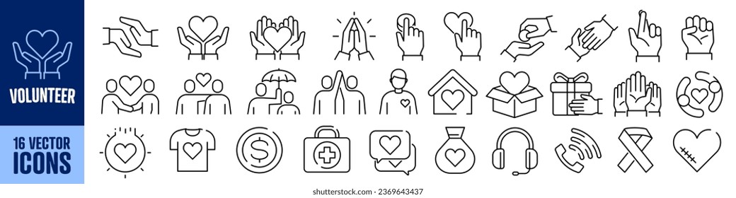 Volunteer icon set. Linear style.