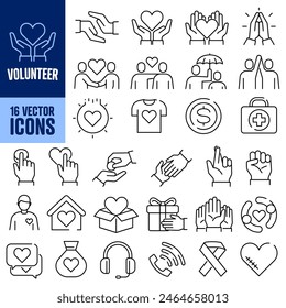 Volunteer icon set. Linear style.